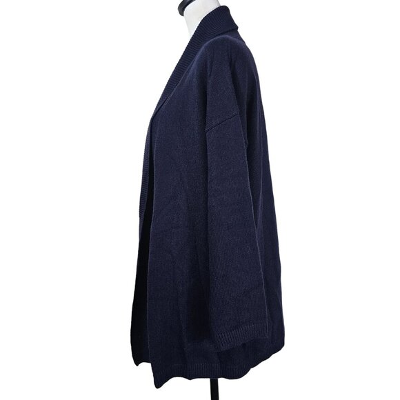 Talbots Women Lambswool Blend Navy Cardigan Sz XLP Open Front Drape Quiet Luxury - Picture 4 of 9